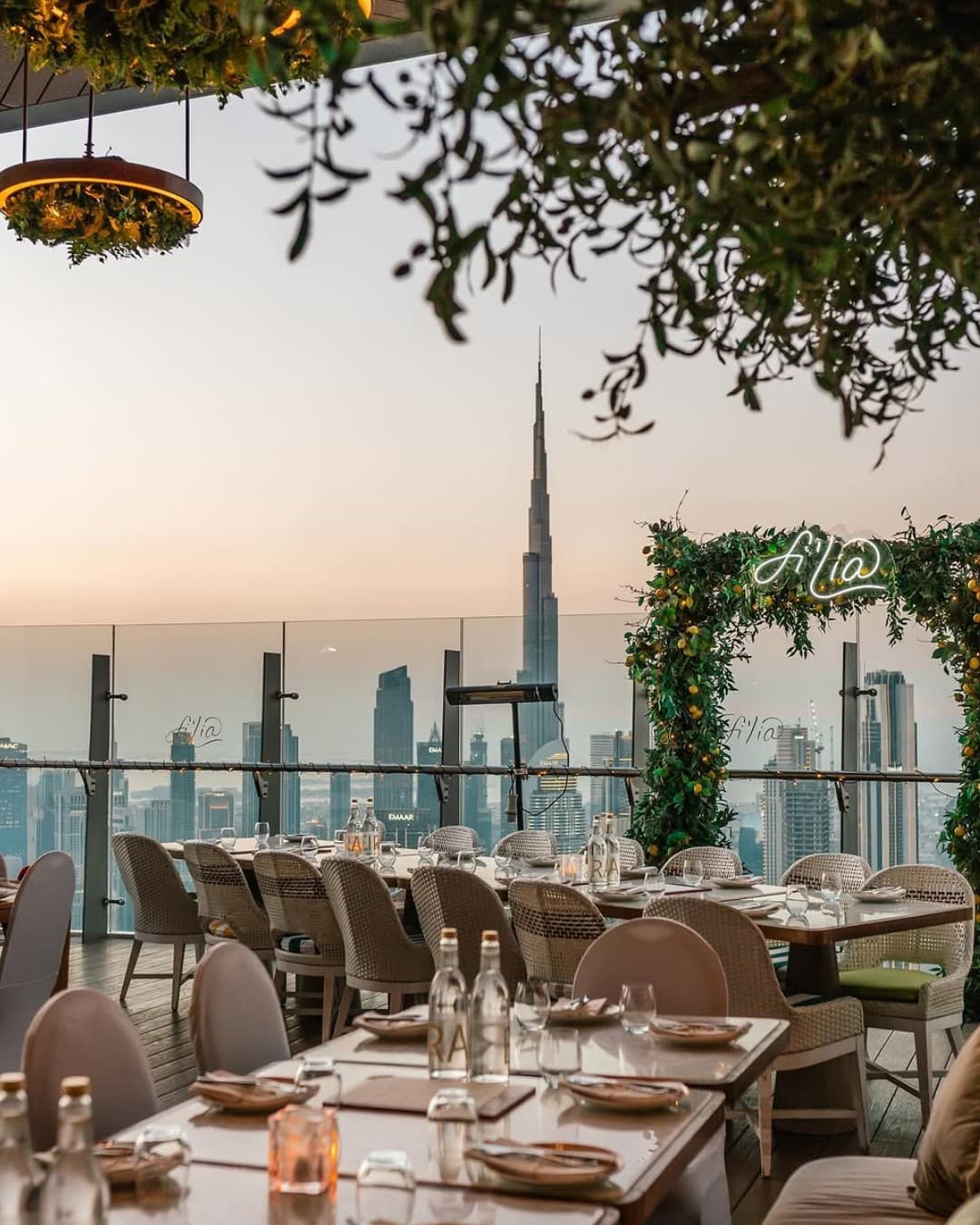 The Burj Khalifa over Fi’lia’s terrace tables