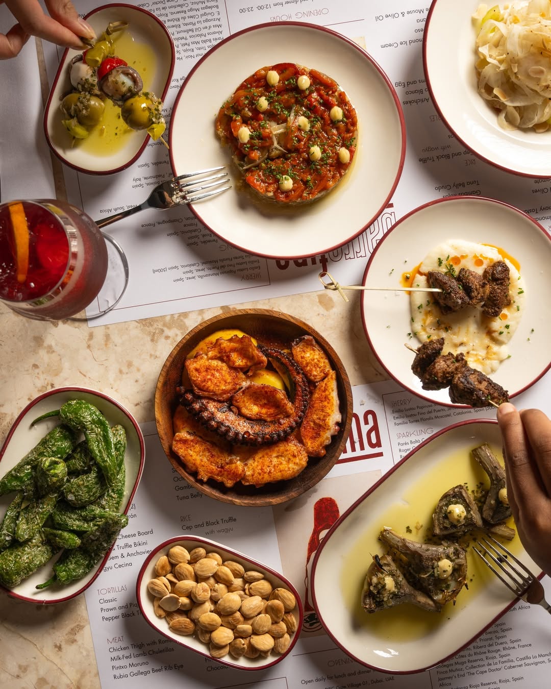 A spread of tapas and grilled octopus at Barrafina