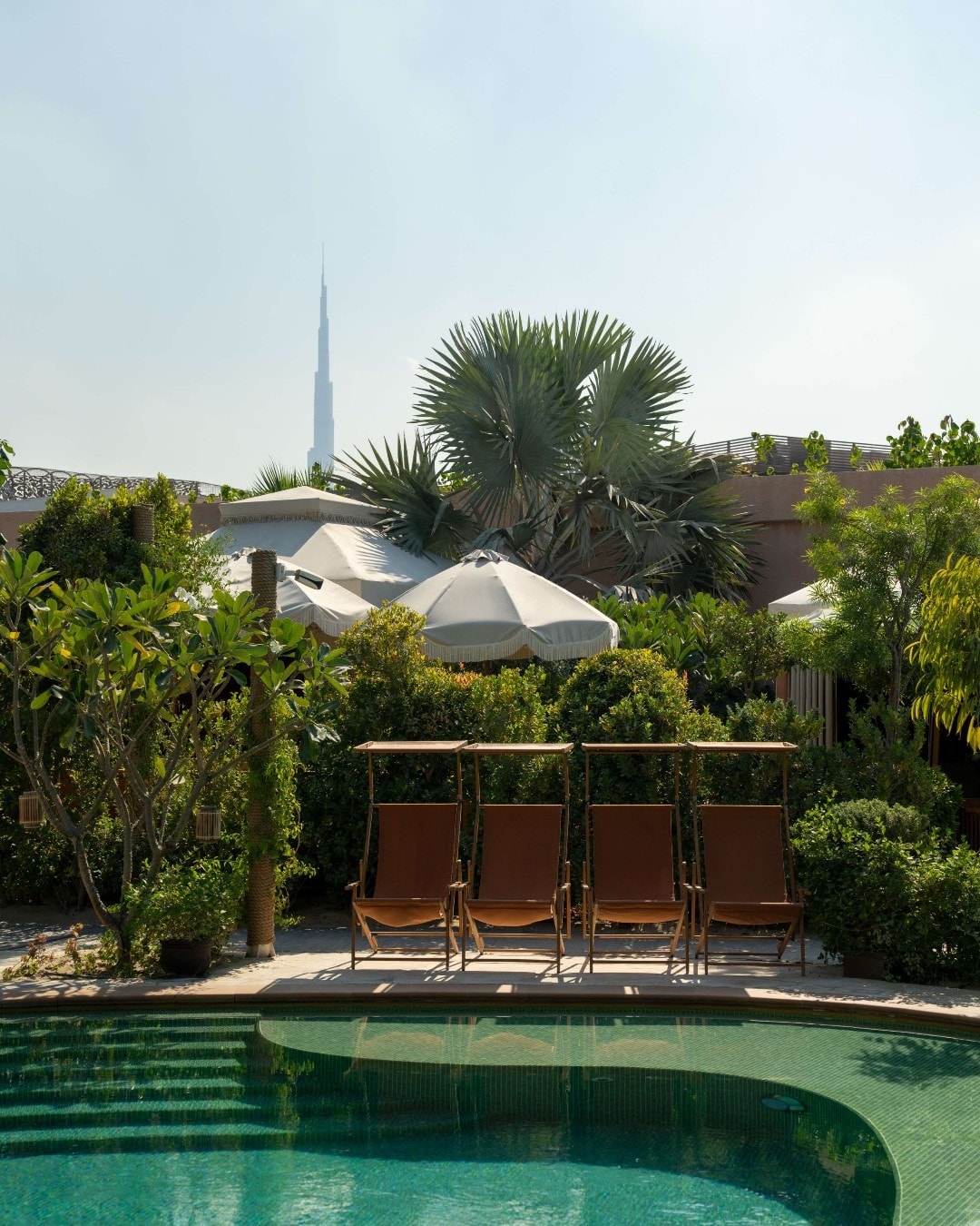Gigi's pool garden with the Burj Khalifa behind