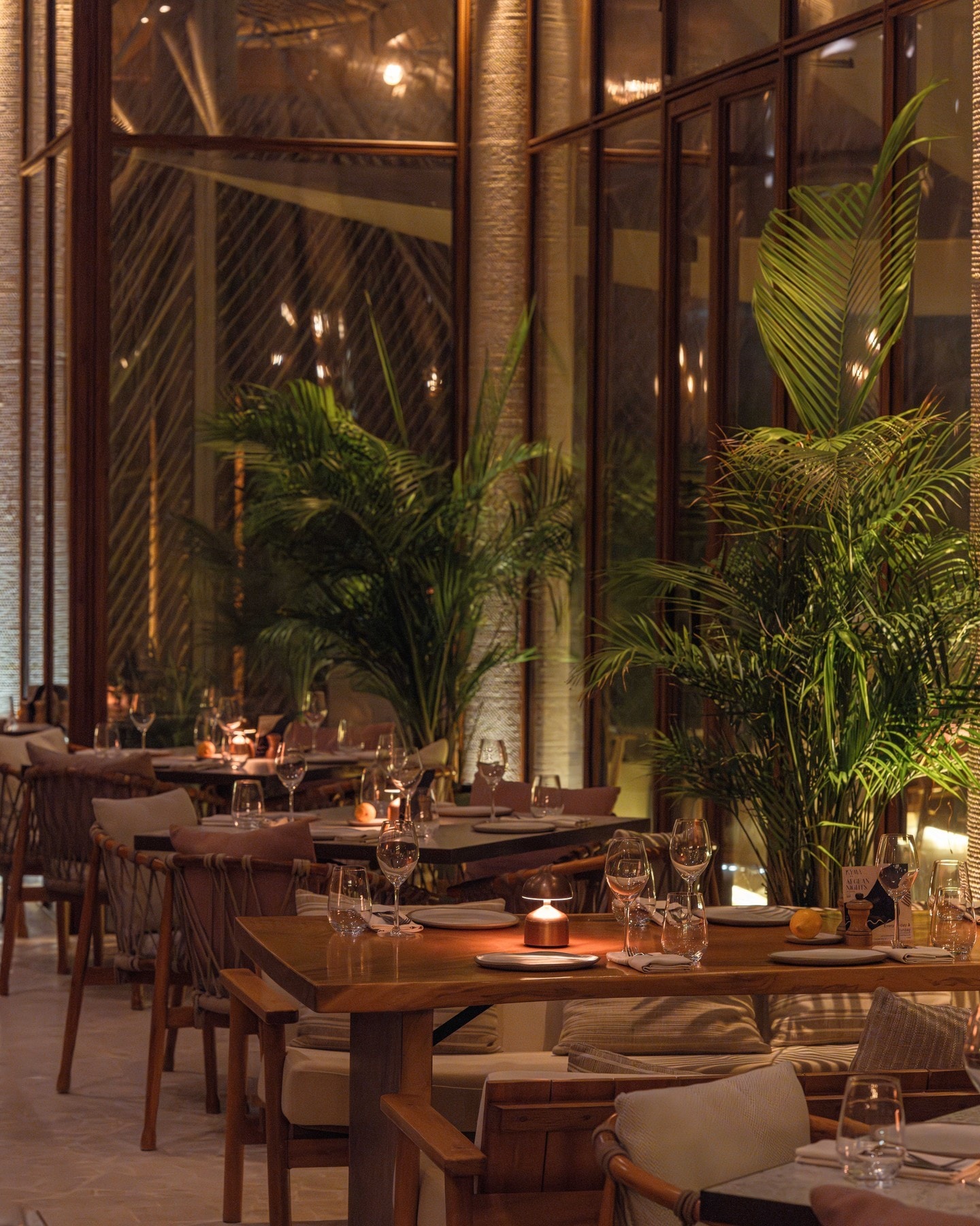 Inside Kyma’s Greek restaurant at golden hour