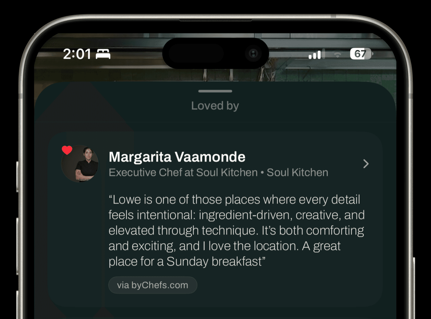 Chef recommendation card with quote