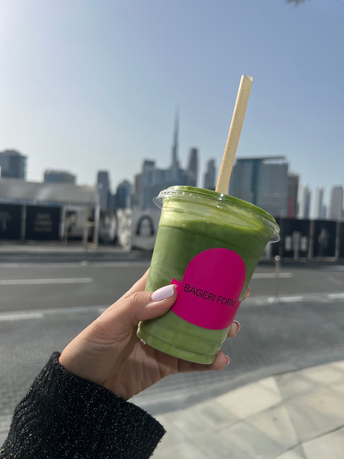 Aurora's matcha against the skyline