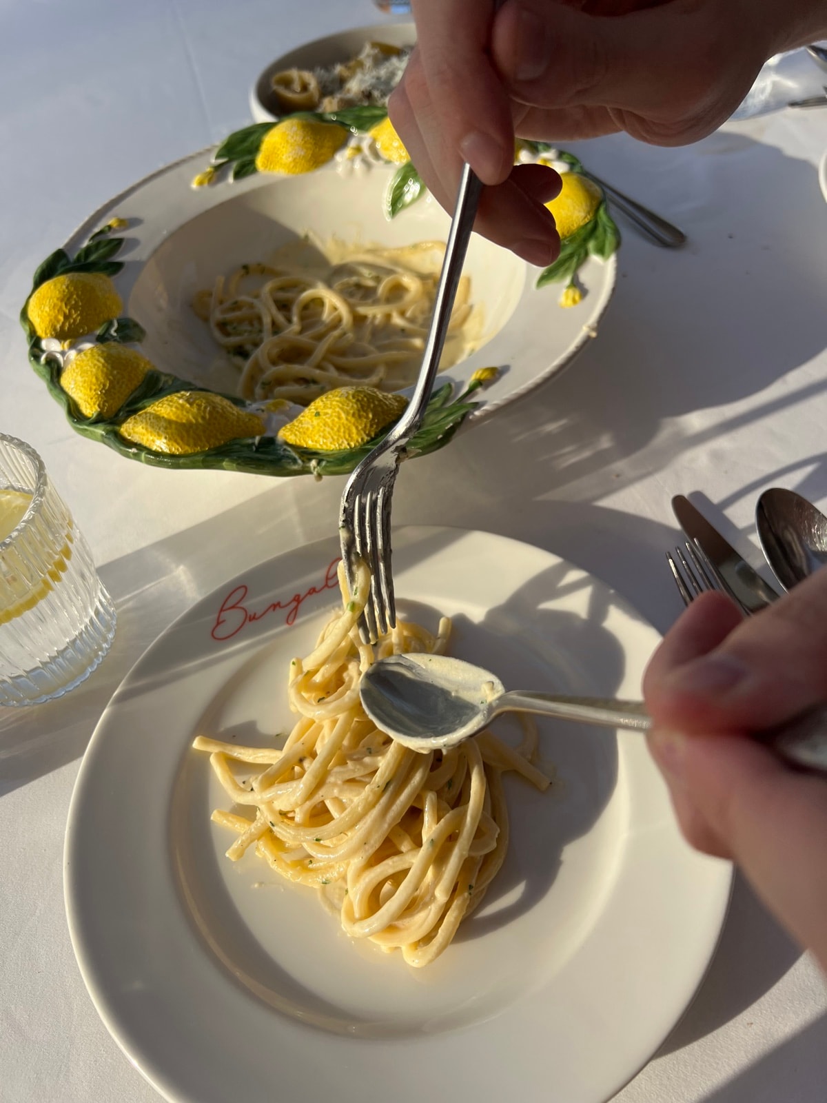 The lemon pasta, mid-twirl