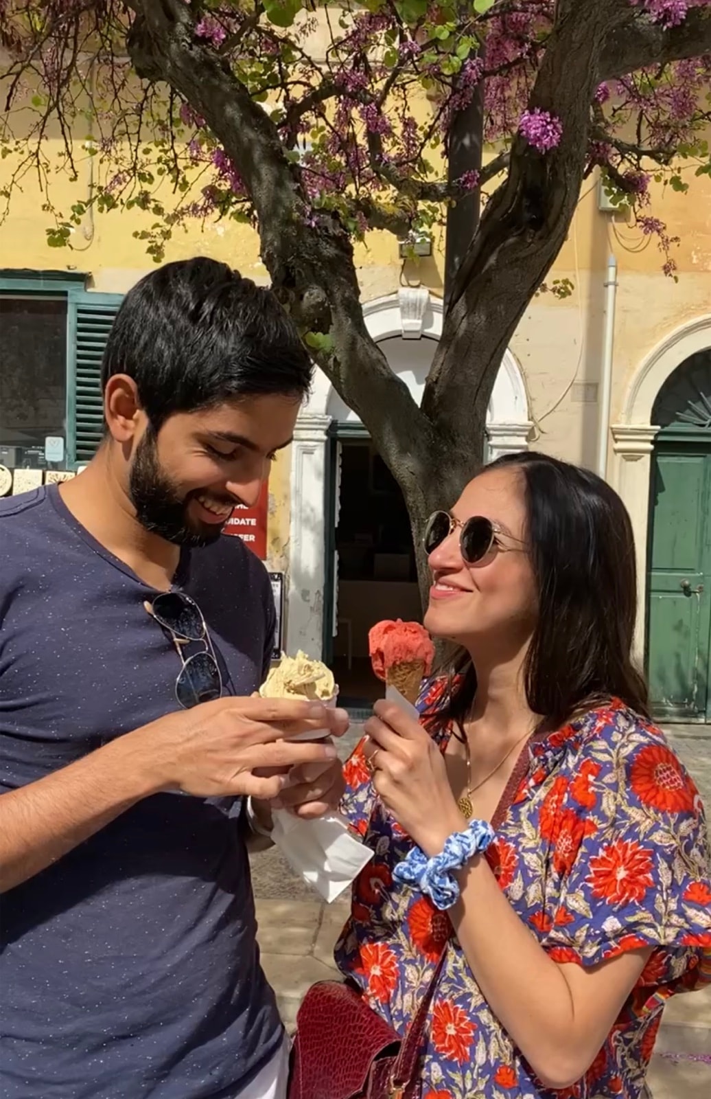 Sharing a candy apple in the garden