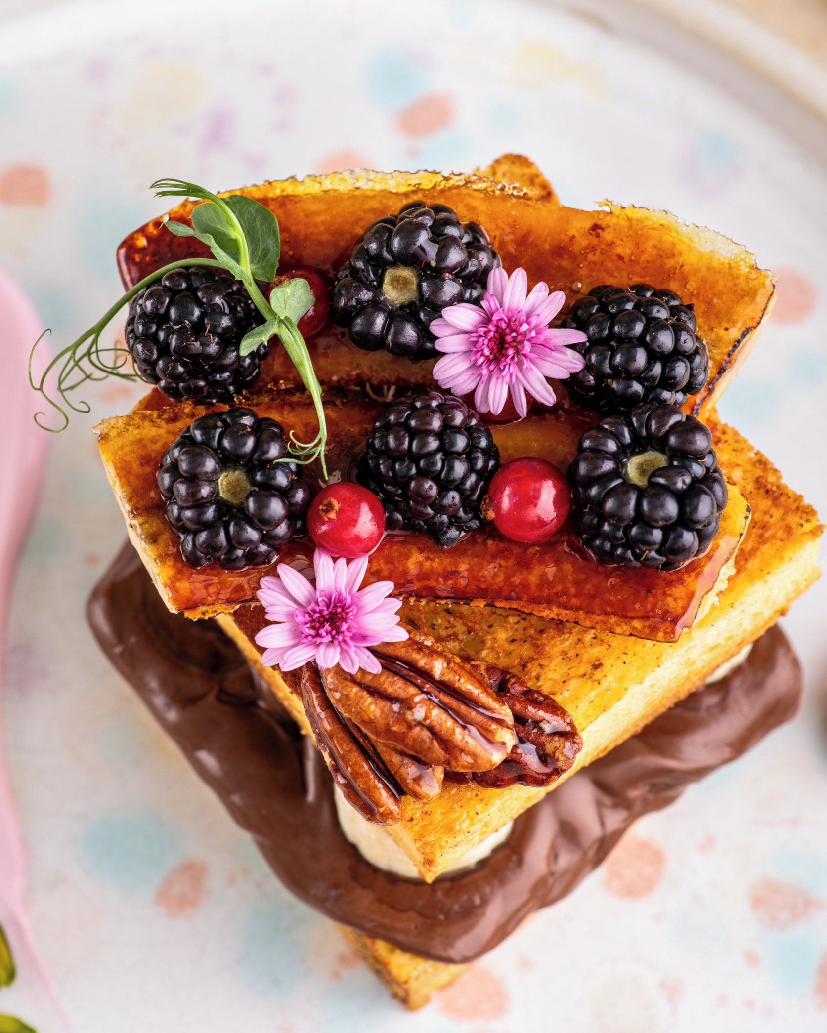 Brioche with berries and flowers at Brunch & Cake