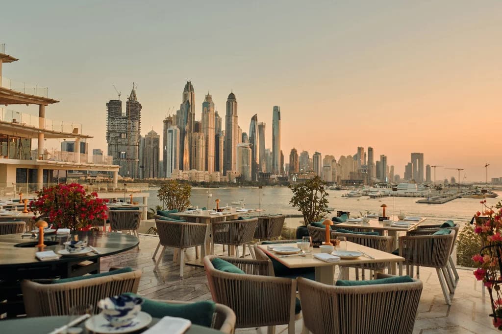 Marina towers at dusk from Maiden Shanghai’s terrace