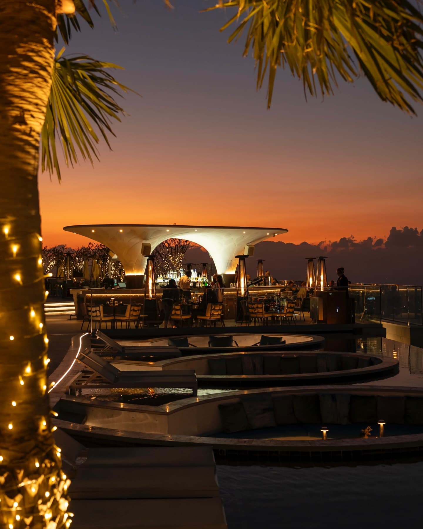 Sunset over ZETA Seventy Seven’s pool deck